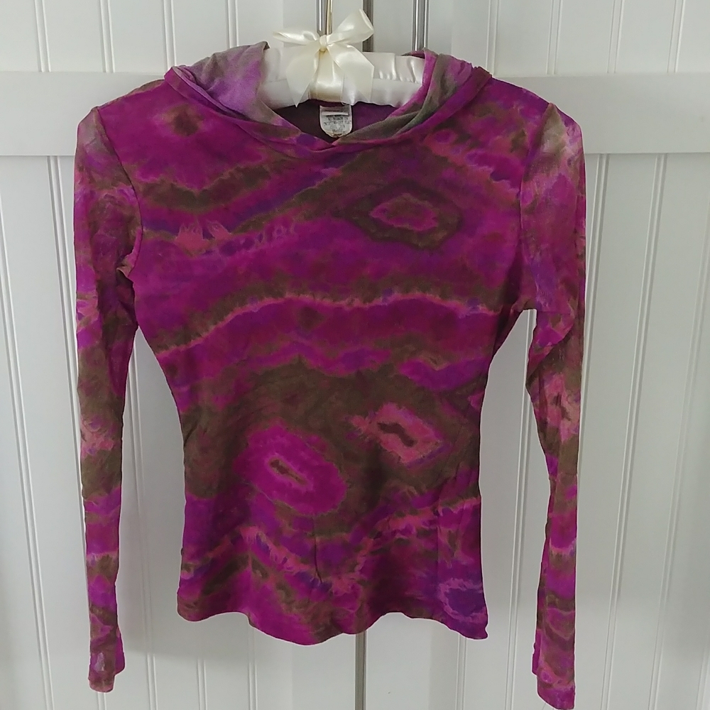 Sheer knit top with hood